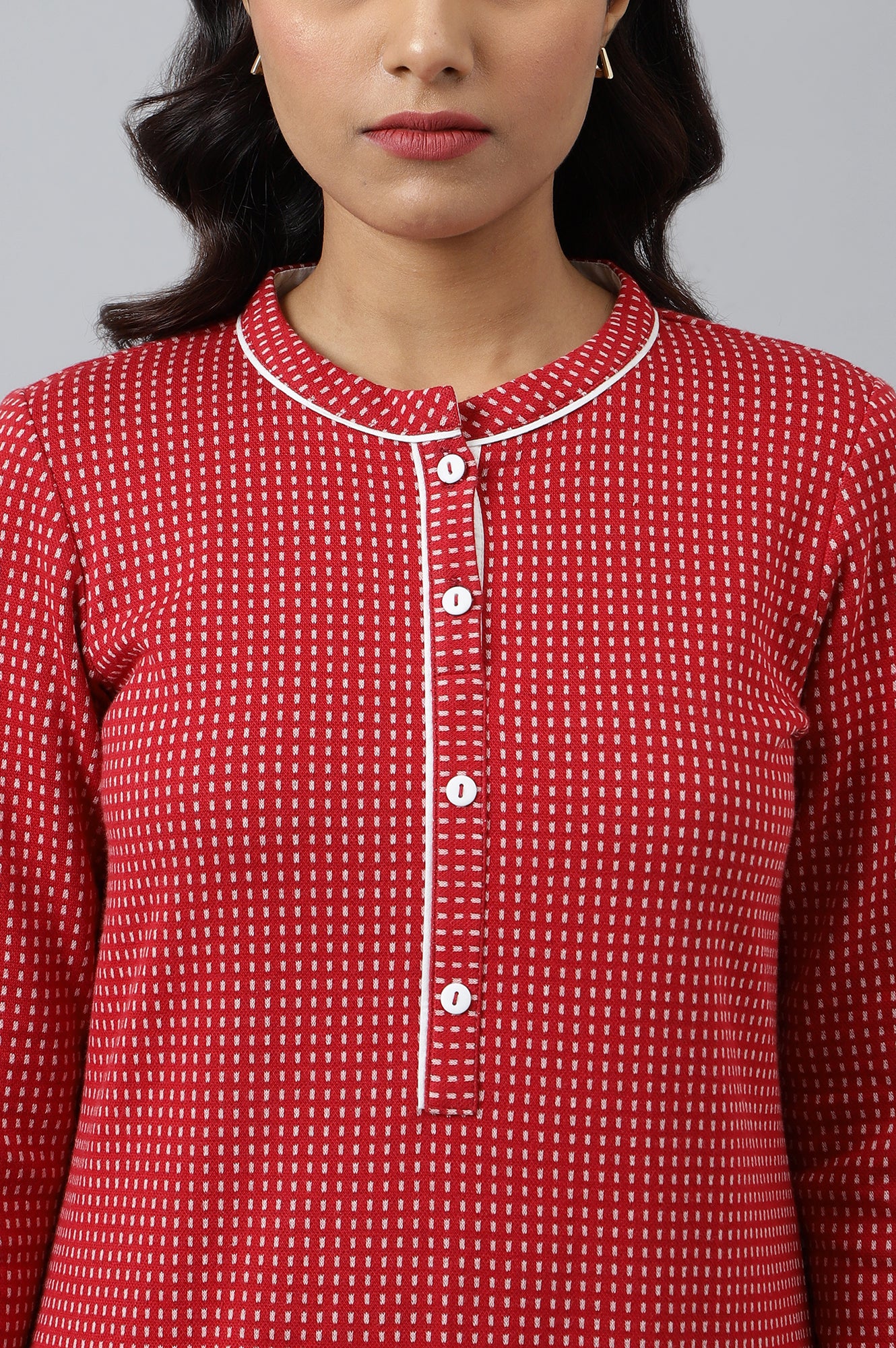 Red Yarn-dyed Winter kurta