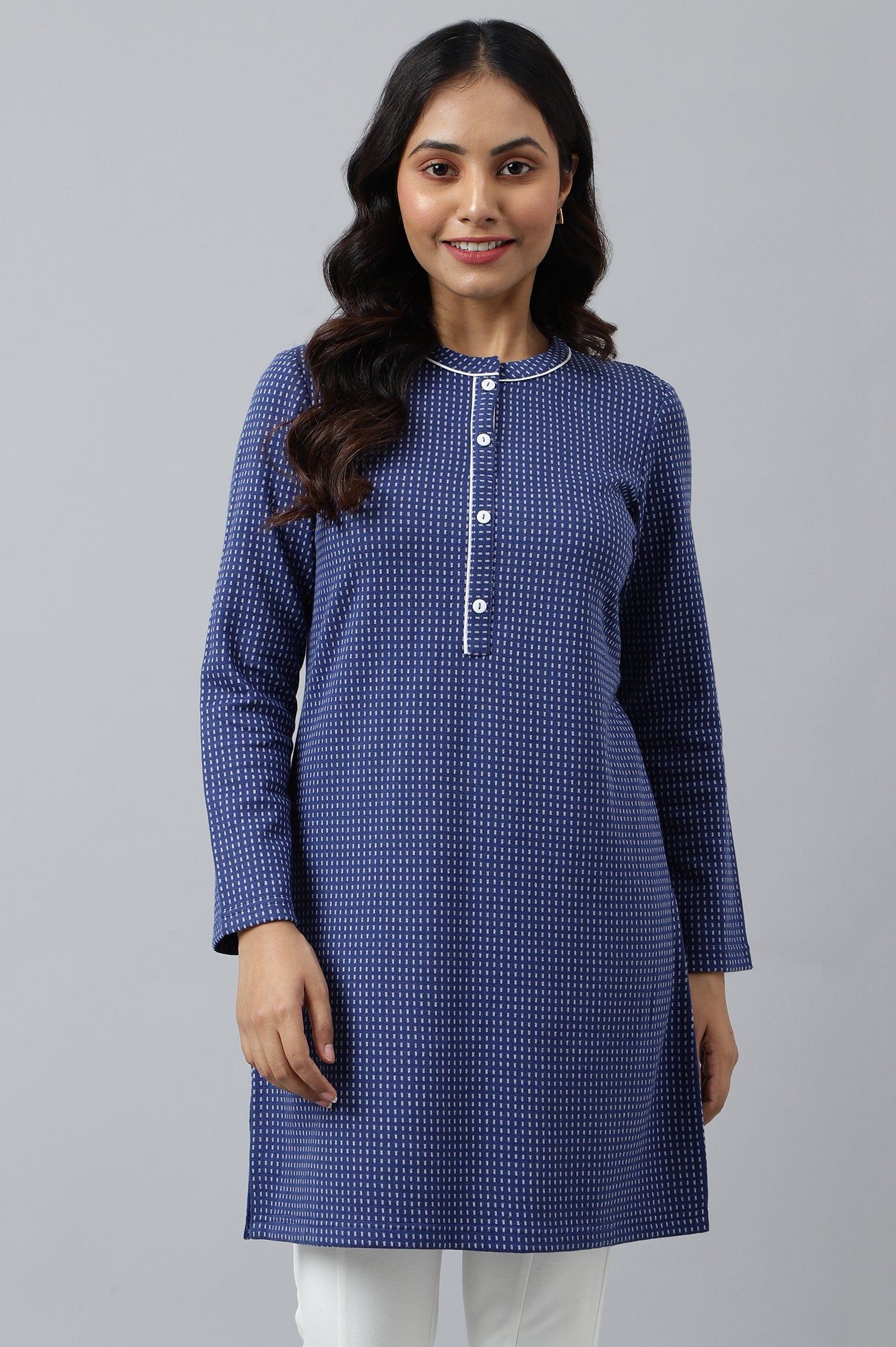 Blue Yarn-dyed Winter kurta