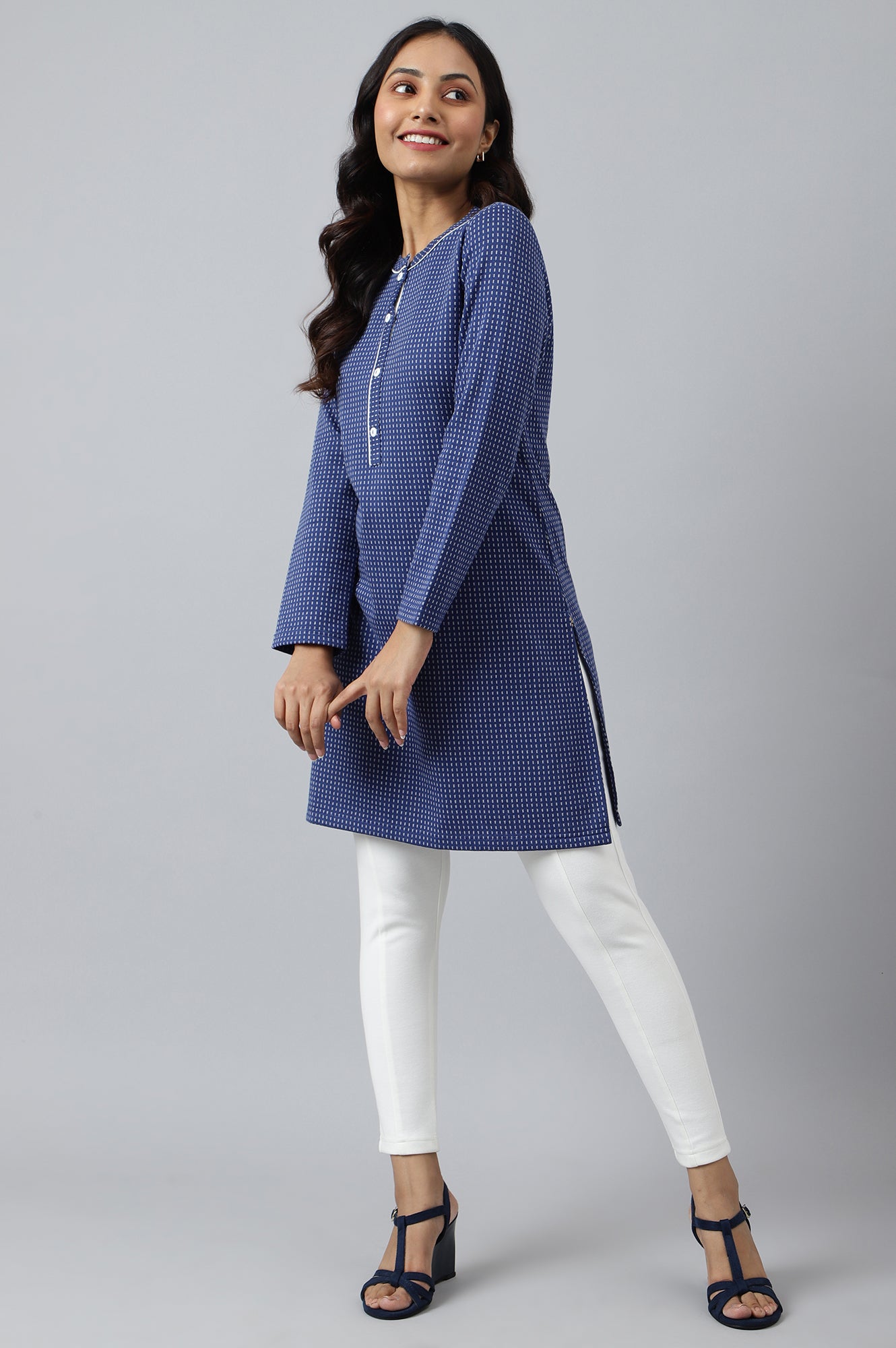 Blue Yarn-dyed Winter kurta