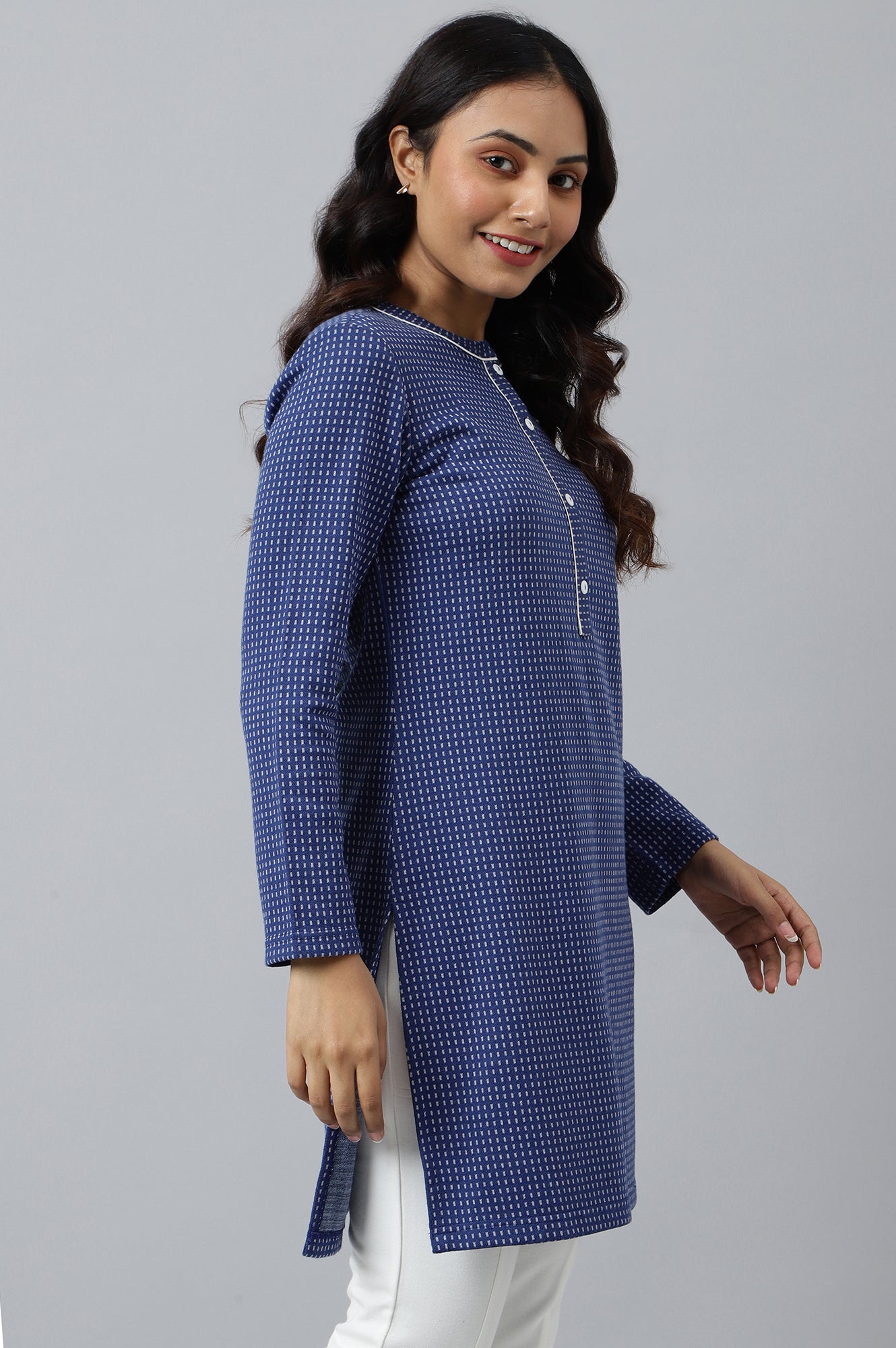 Blue Yarn-dyed Winter kurta