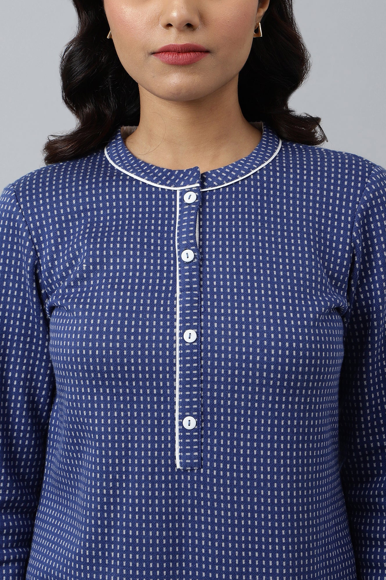 Blue Yarn-dyed Winter kurta