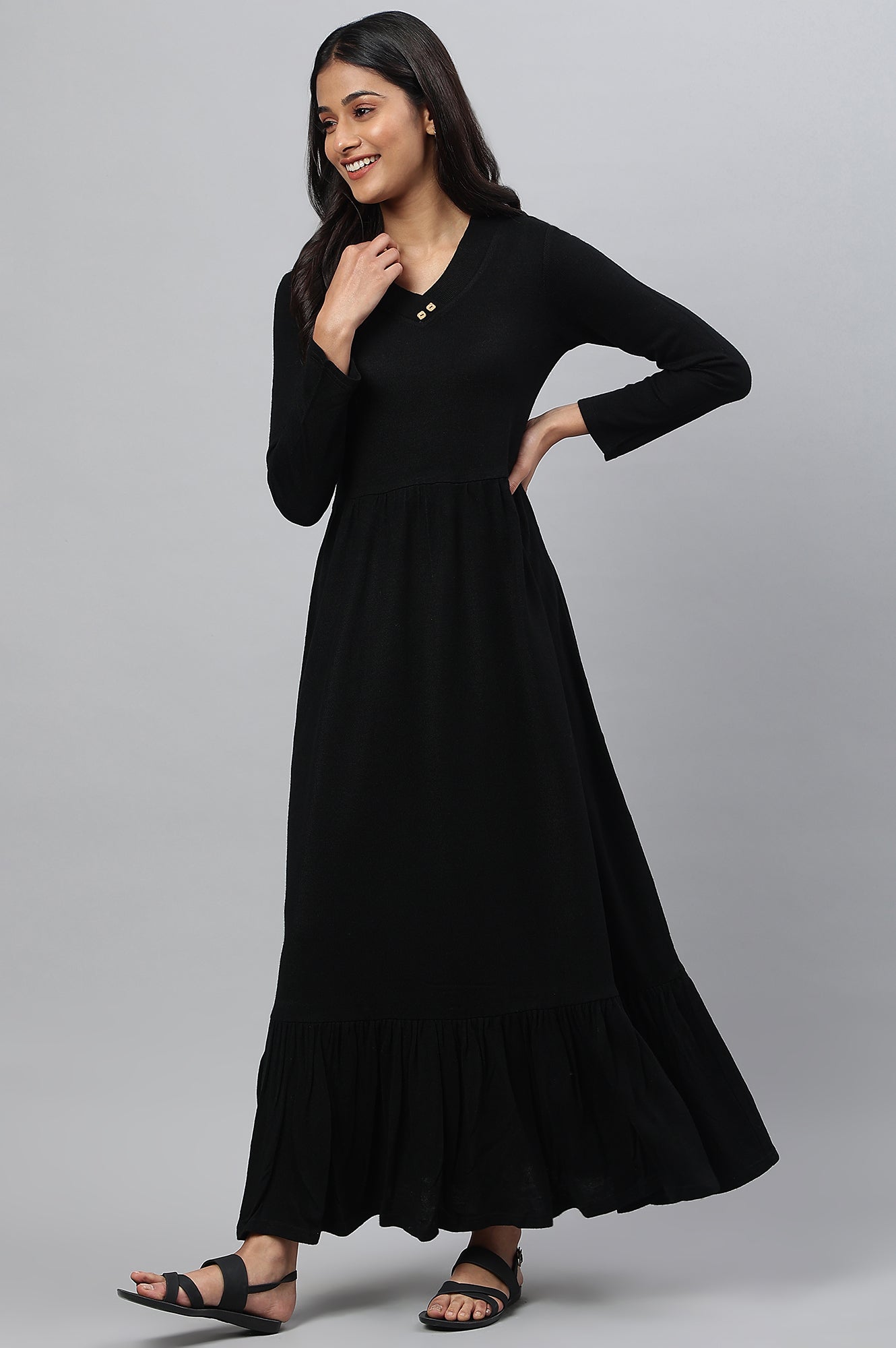 Black Acrylic Plus Size Winter Dress