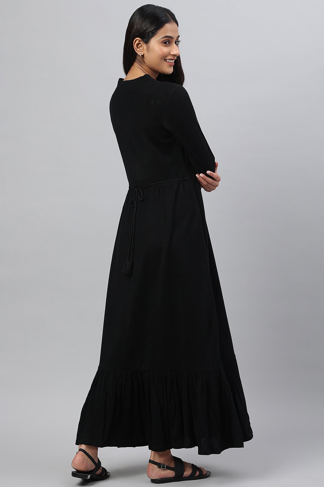 Black Acrylic Plus Size Winter Dress