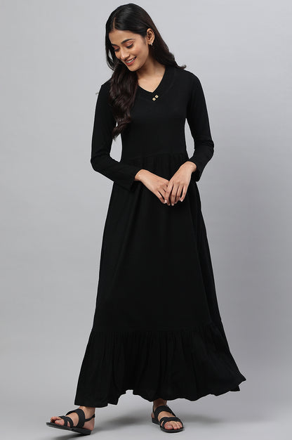 Black Acrylic Plus Size Winter Dress