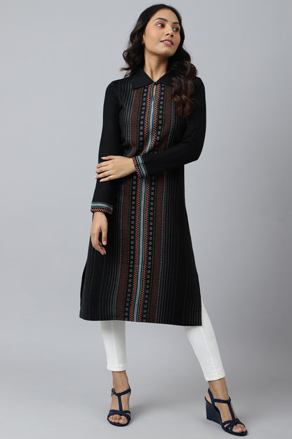 Yellow Placement Print kurta with Embroidery