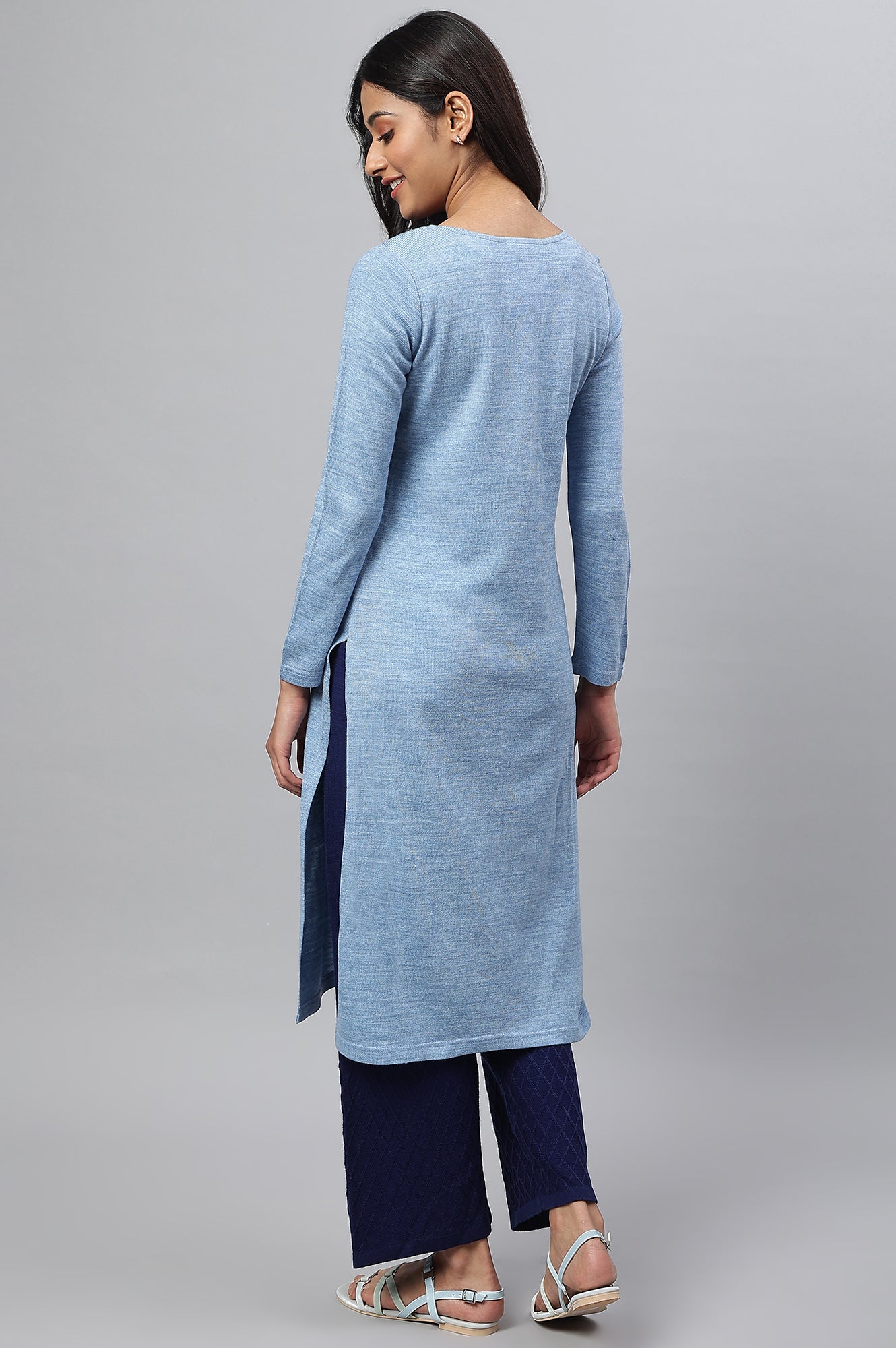 Blue Acrylic Plus Size Winter kurta