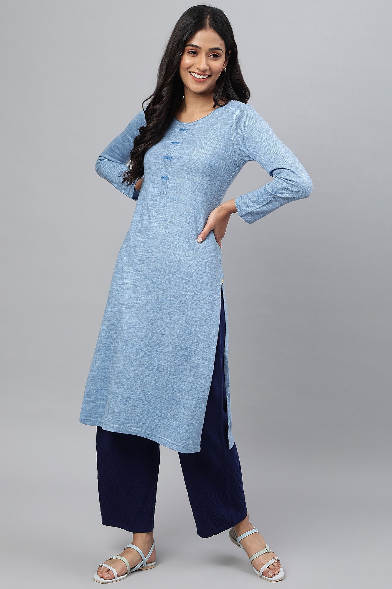 Blue Acrylic Plus Size Winter kurta