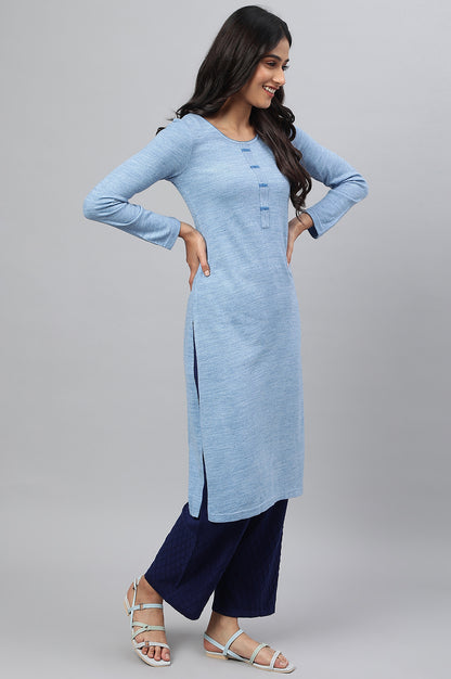 Blue Acrylic Plus Size Winter kurta