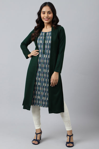 Green Double Layered Printed Winter kurta