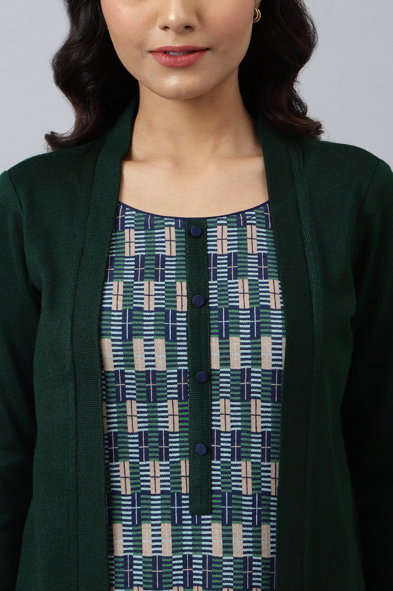 Green Double Layered Printed Winter kurta