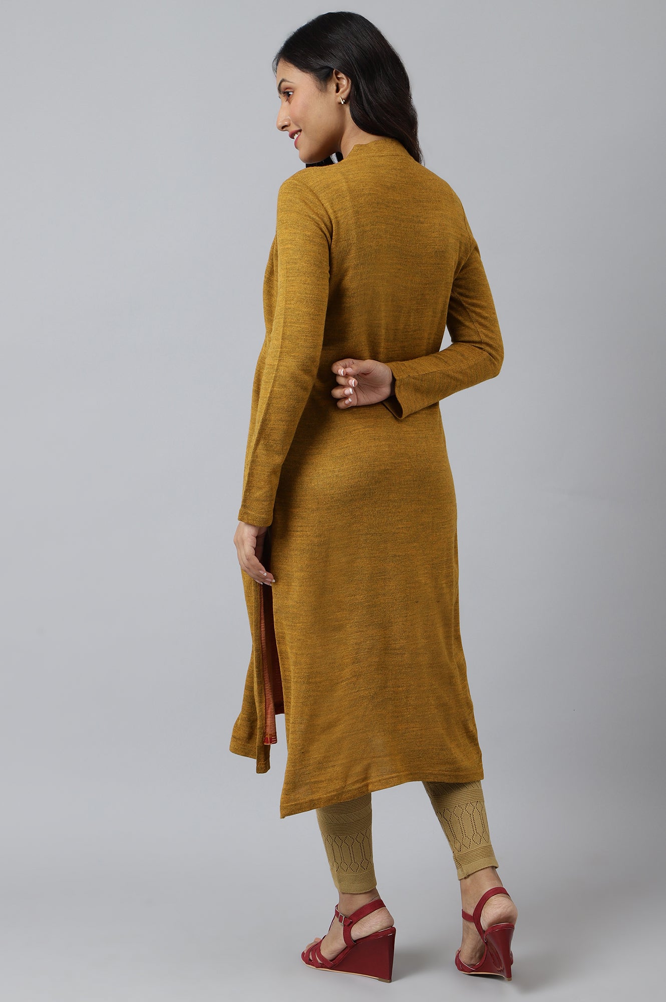 Yellow Double Layered Printed Winter kurta