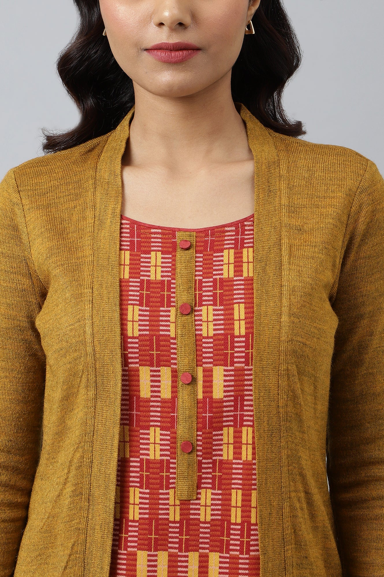 Yellow Double Layered Printed Winter kurta