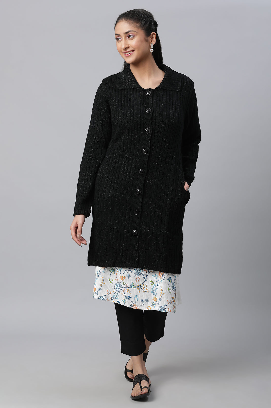 Black Shirt Collar Long Coat