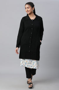 Black Shirt Collar Long Coat