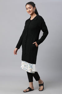 Black Shirt Collar Long Coat