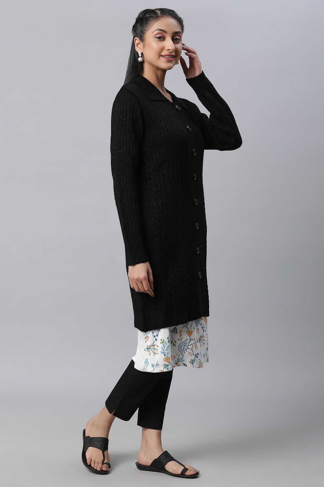 Black Shirt Collar Long Coat