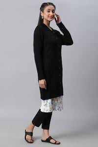 Black Shirt Collar Long Coat