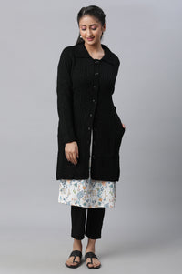 Black Shirt Collar Long Coat