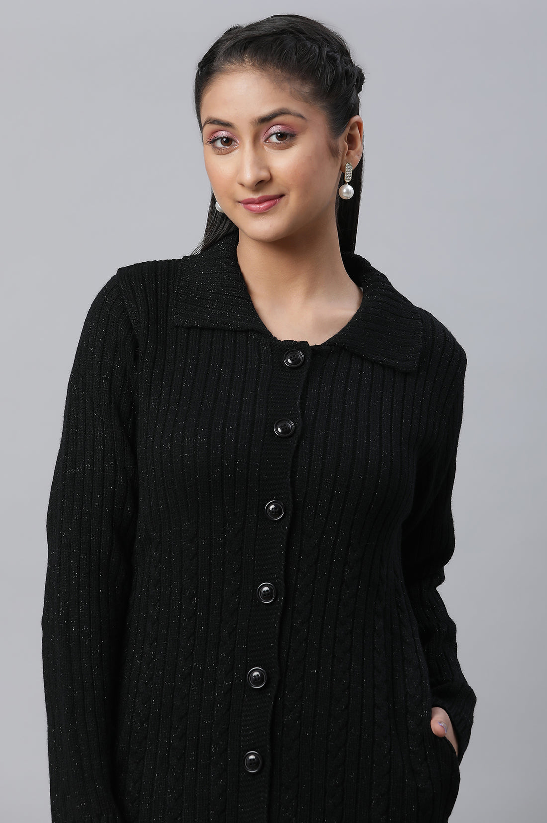 Black Shirt Collar Long Coat