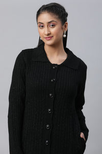 Black Shirt Collar Long Coat