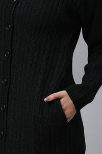 Black Shirt Collar Long Coat