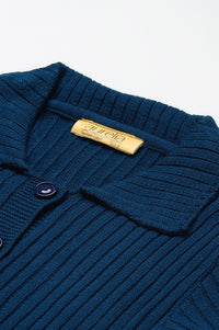Blue Shirt Collar Long Coat