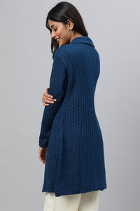 Blue Shirt Collar Long Coat