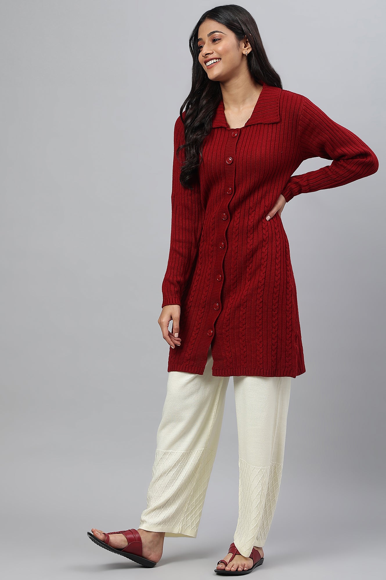 Buy Red Shirt Collar Long Coat Online for Woman Shop for Aurelia