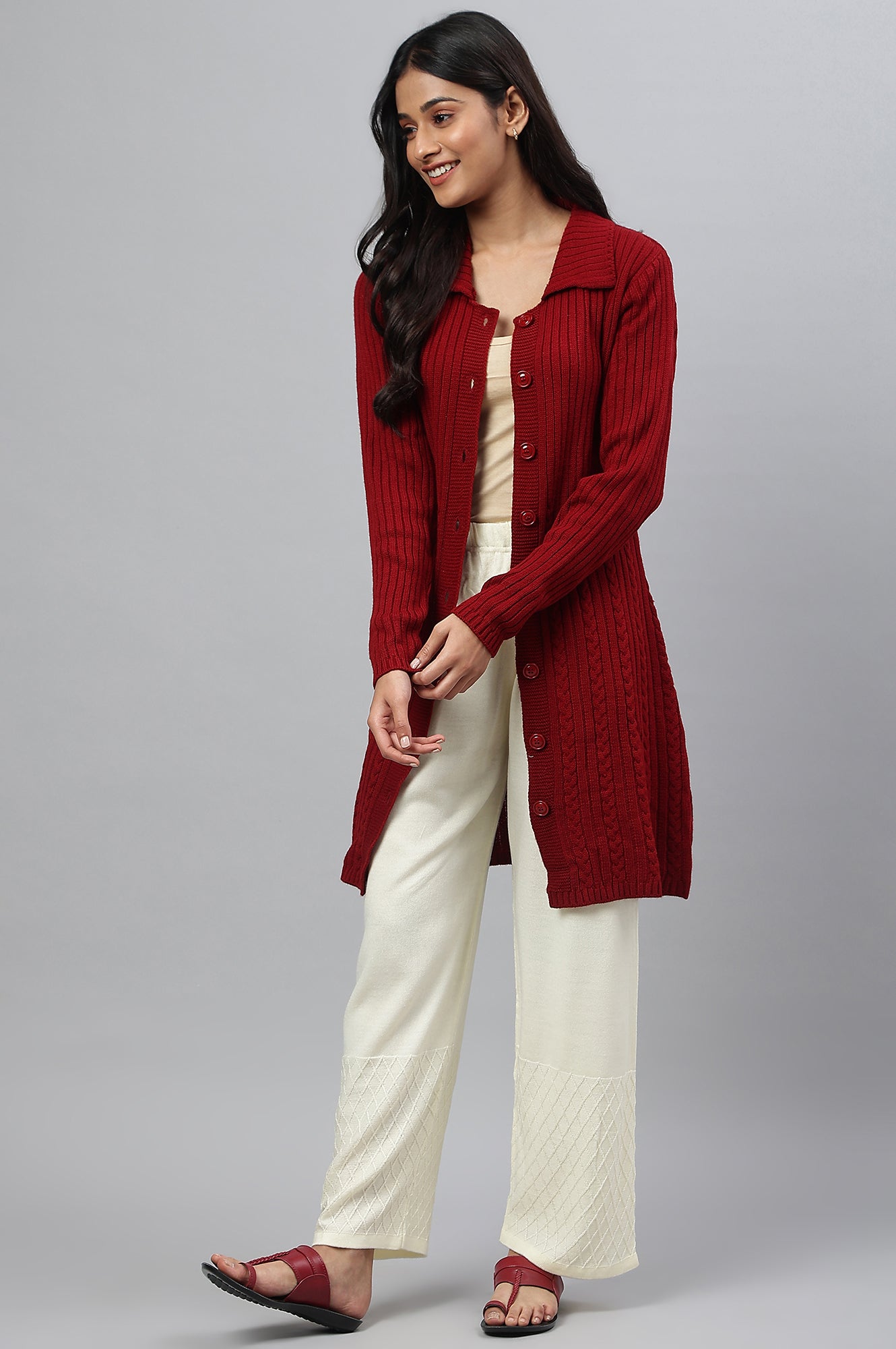 Red Shirt Collar Long Coat