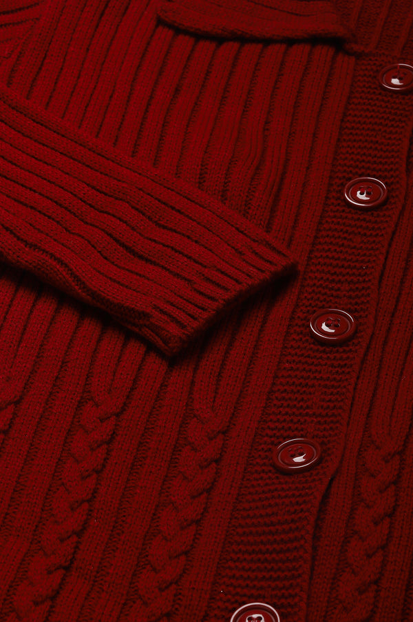 Red Shirt Collar Long Coat