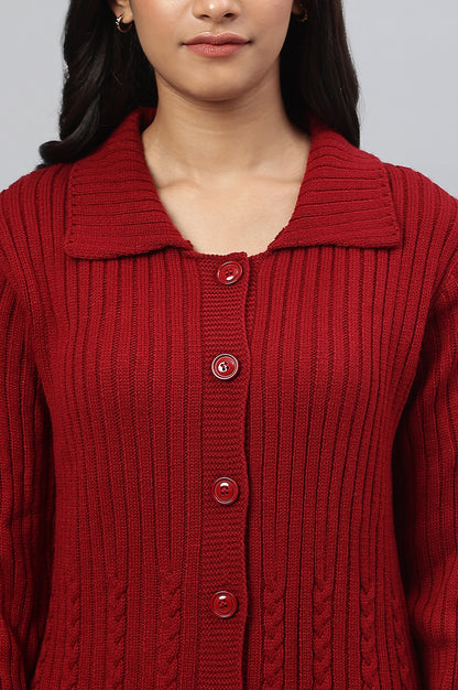 Red Shirt Collar Long Coat