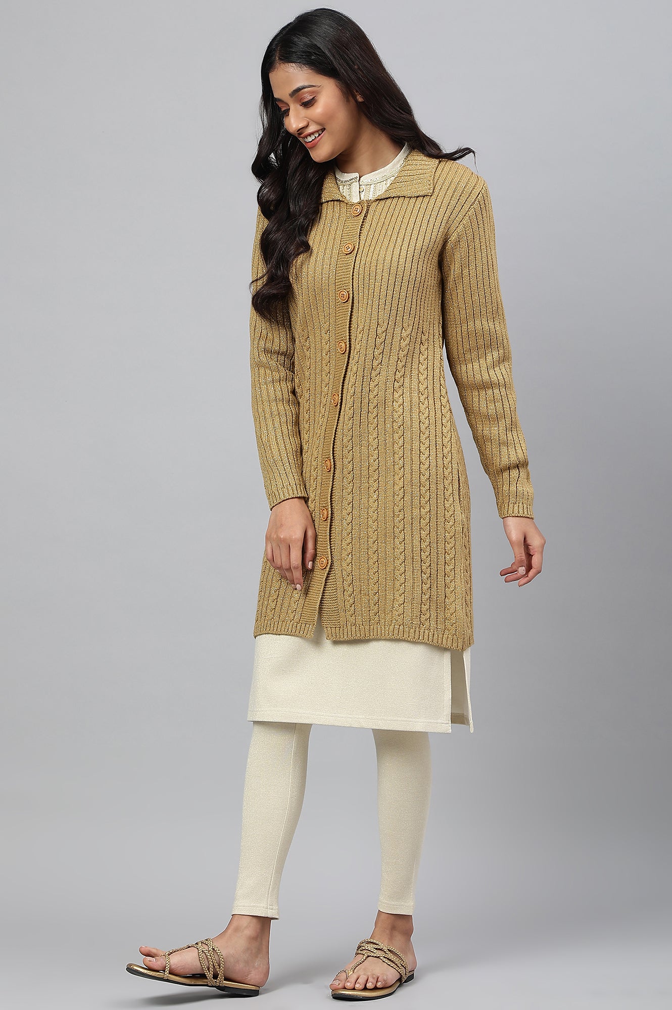 Brown Shirt Collar Long Coat