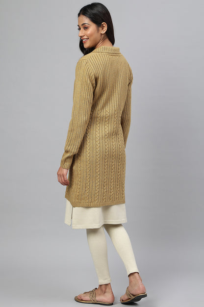 Brown Shirt Collar Long Coat