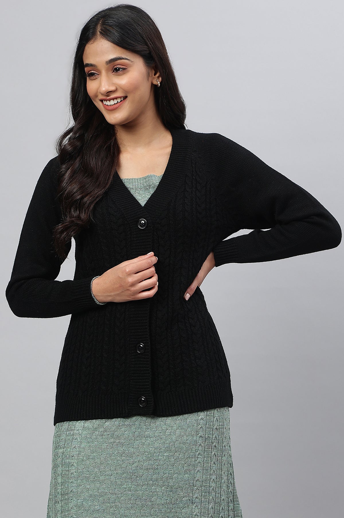Black Yarn-dyed Short Coat - L