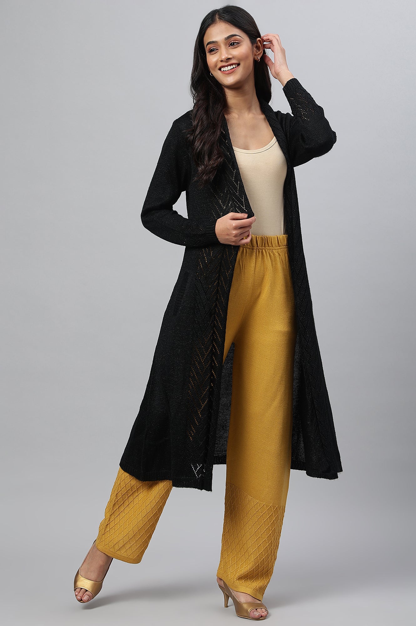 Blue Shawl Collar Front Open Cardigan