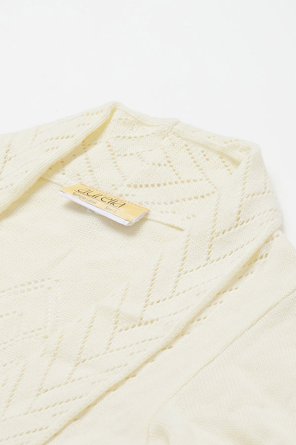 White Shawl Collar Front Open Cardigan