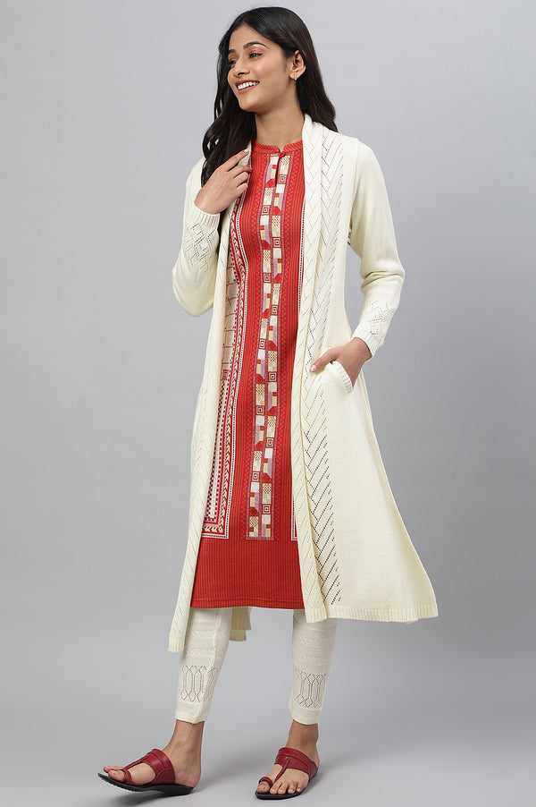 White Shawl Collar Front Open Cardigan