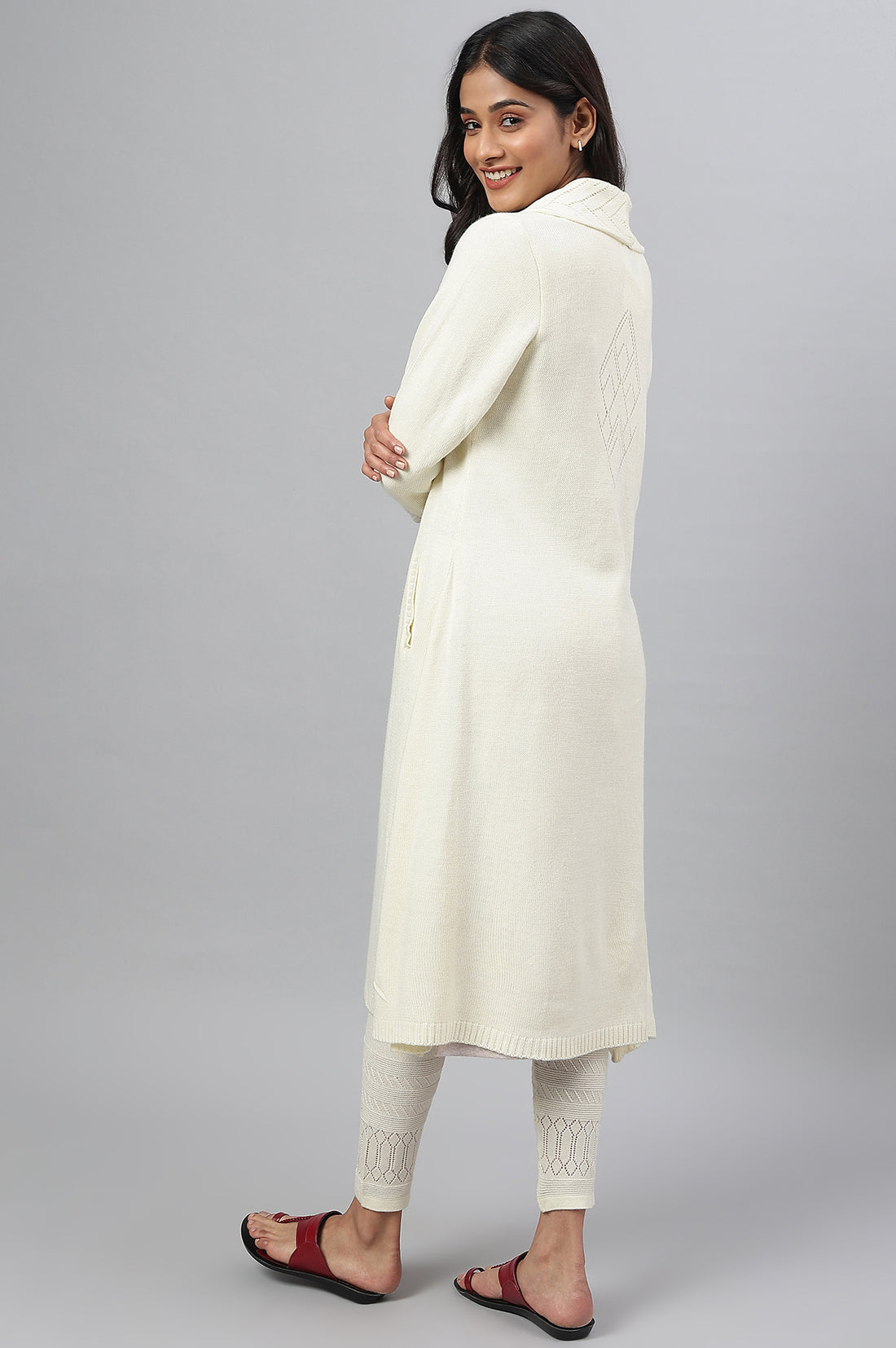 White Shawl Collar Front Open Cardigan