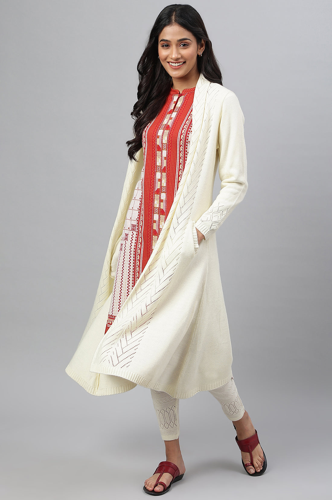 White Shawl Collar Front Open Cardigan