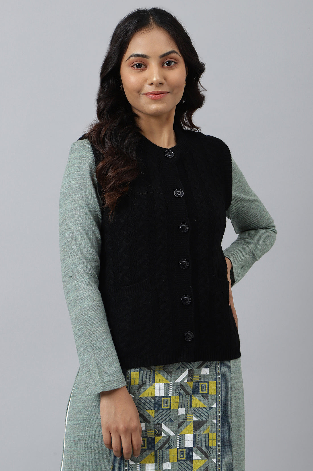 Black Sleeveless Women Short Sweater XS - Main Image