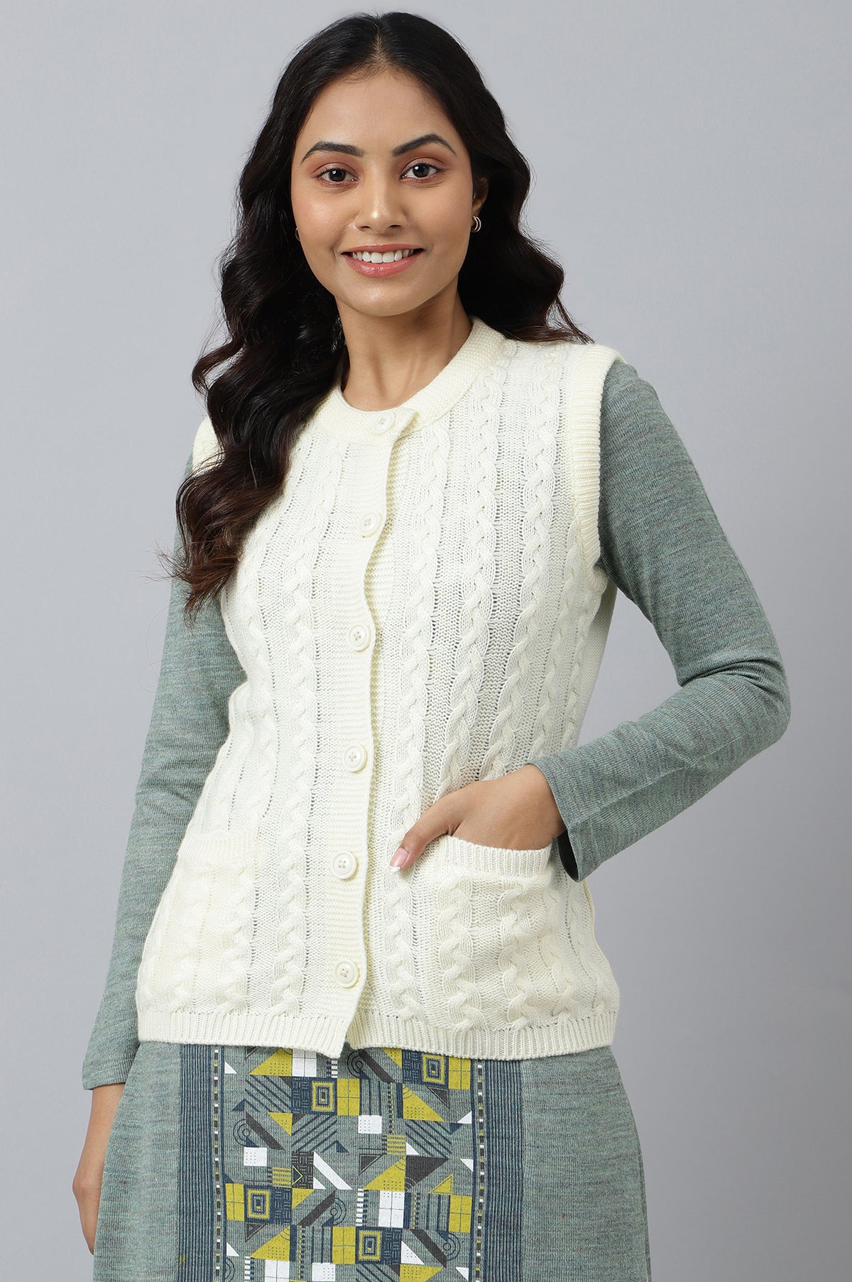 White Sleeveless Women Short Sweater - XS