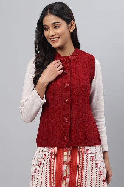 Red Sleeveless Women Short Sweater