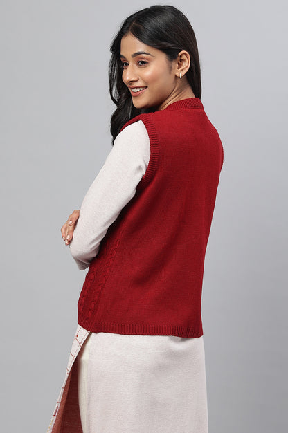 Red Sleeveless Women Short Sweater