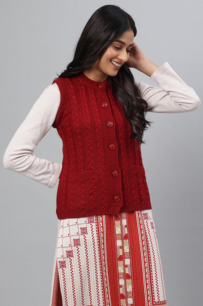 Red Sleeveless Women Short Sweater