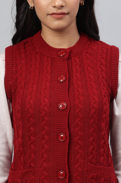 Red Sleeveless Women Short Sweater