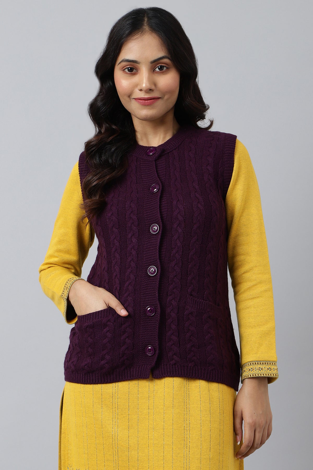 Purple Sleeveless Women Short Sweater - XS
