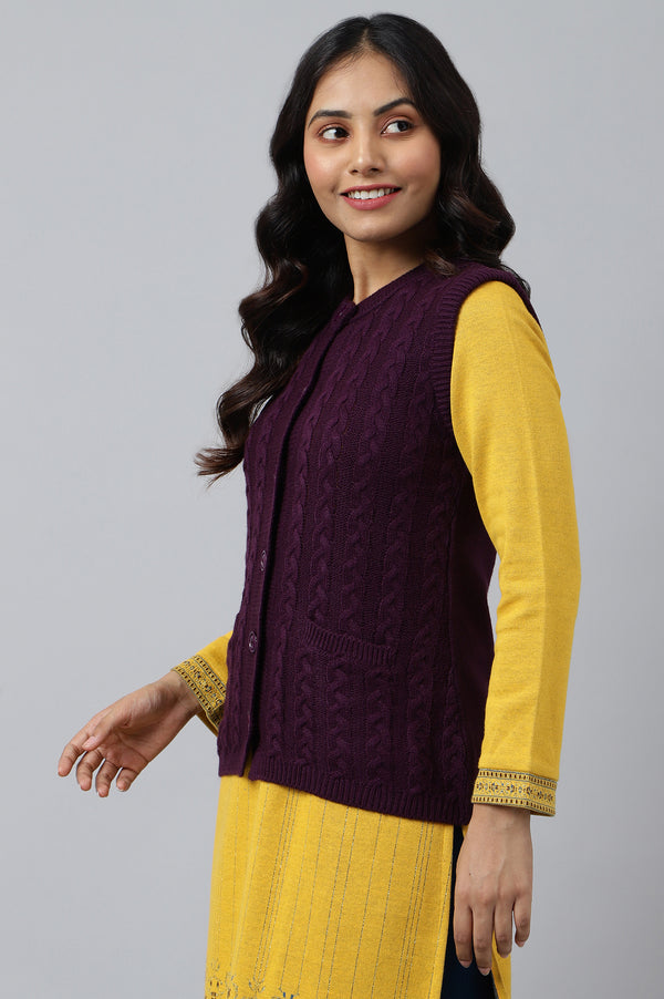 Purple Sleeveless Women Short Sweater