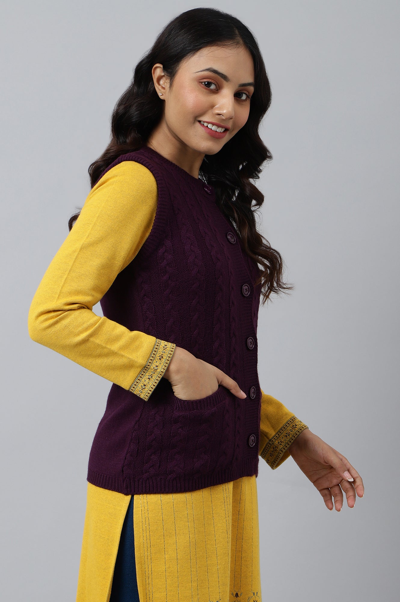 Purple Sleeveless Women Short Sweater