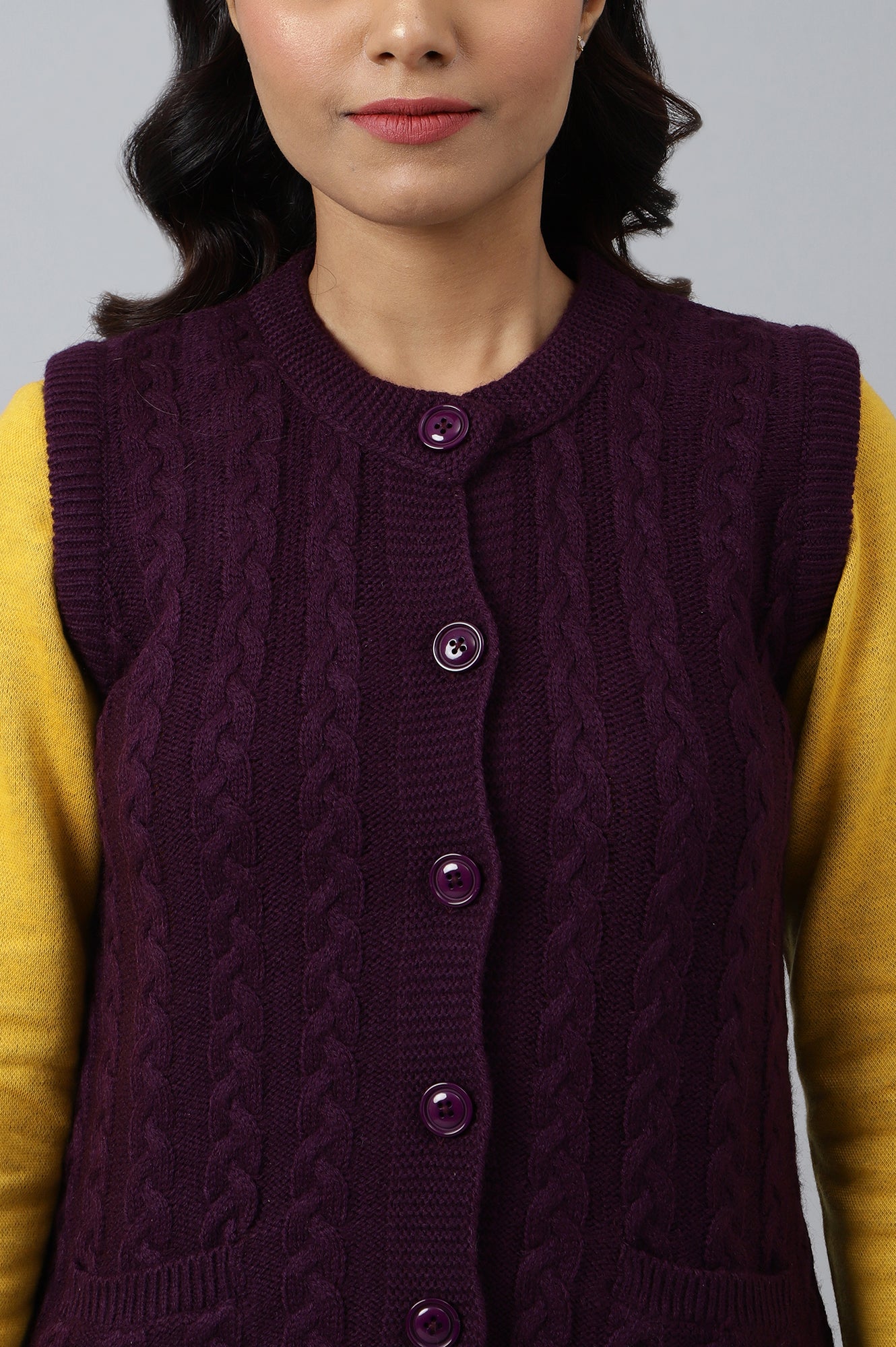 Purple Sleeveless Women Short Sweater