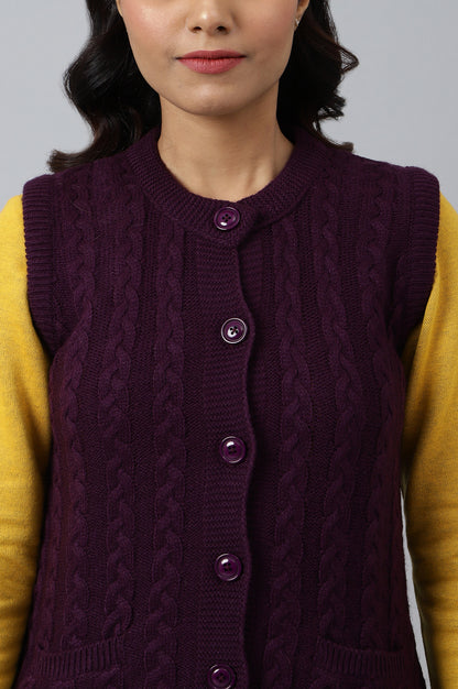 Purple Sleeveless Women Short Sweater